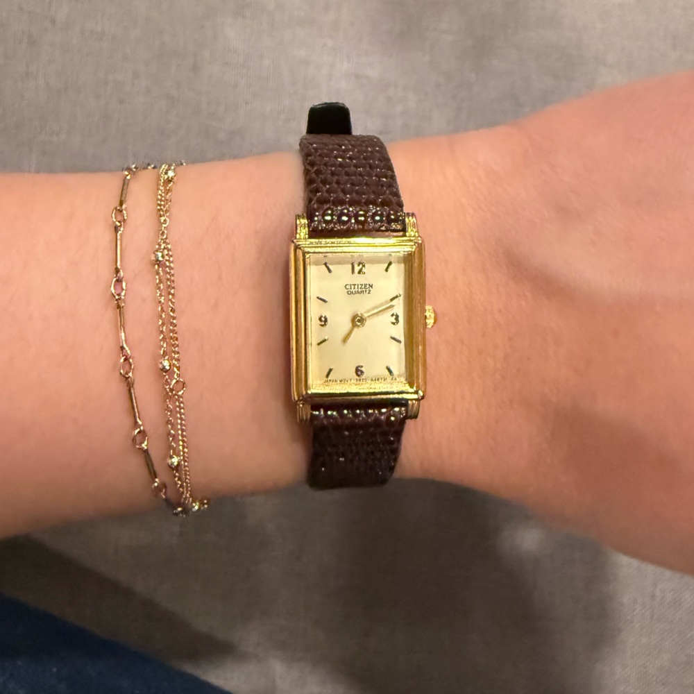 VINTAGE Citizen Quartz Gold-tone watch on Brown Lizard/Leather Strap